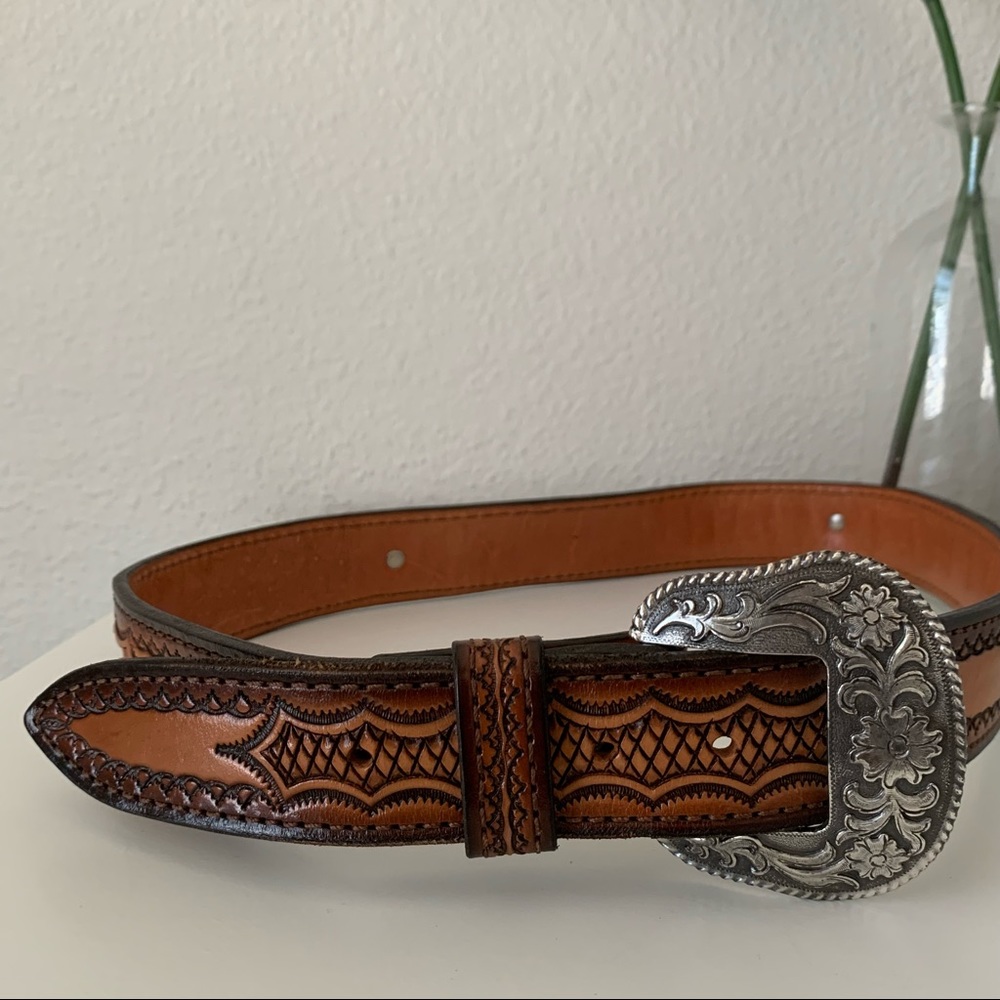 Handcrafted mens brown leather belt